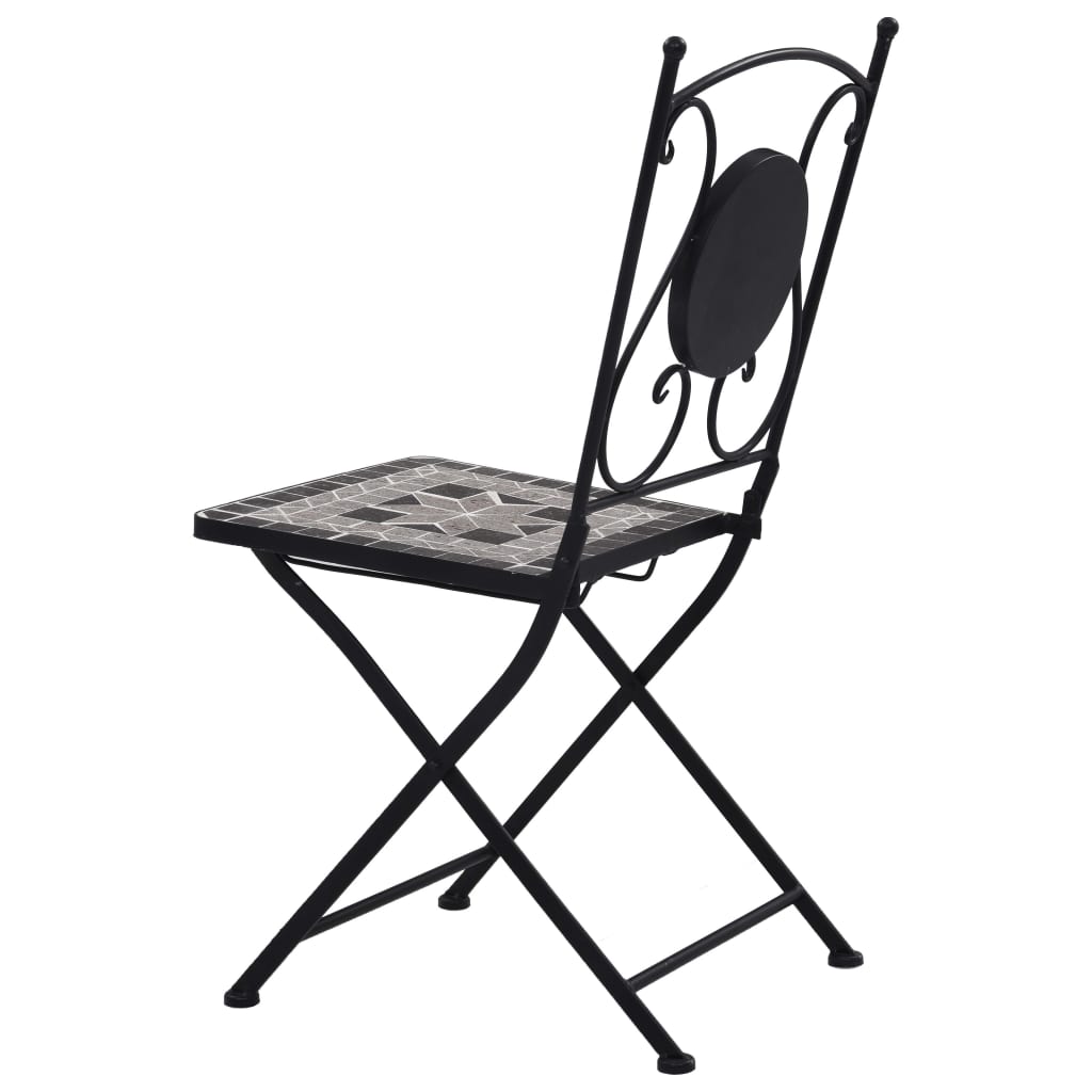 vidaXL Mosaic Bistro Set | Grey and Black | Powder-coated iron and ceramic