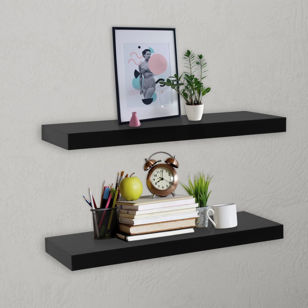 288201 vidaXL Floating Wall Shelves 2 pcs Black 60x20x3,8 cm