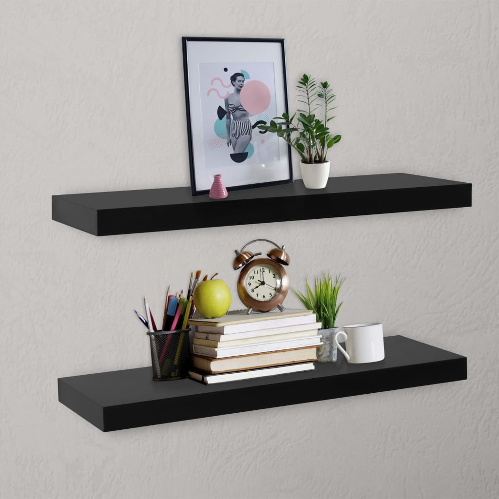 288202 vidaXL Floating Wall Shelves 2 pcs Black 80x20x3,8 cm