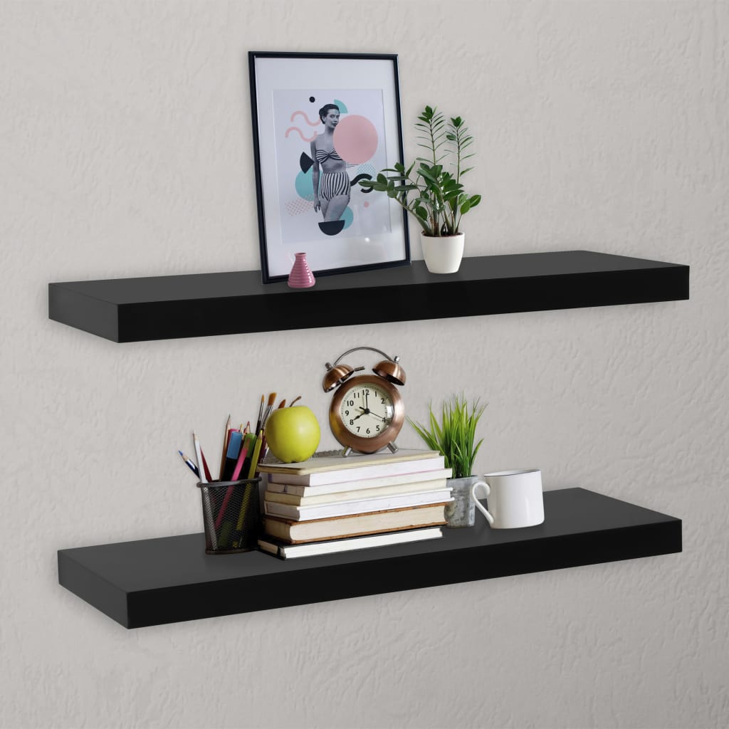 288203 vidaXL Floating Wall Shelves 2 pcs Black 100x20x3,8 cm