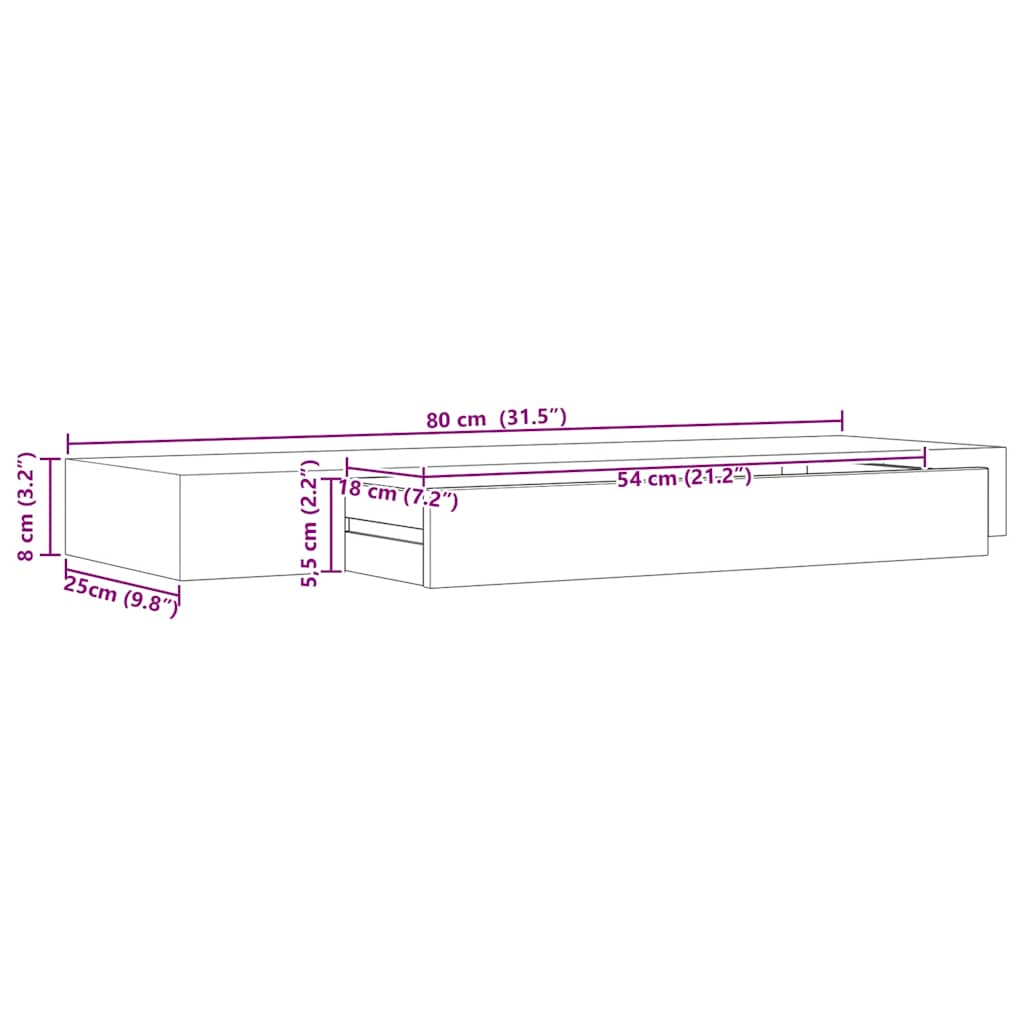 vidaXL Floating Wall Shelf with Drawer Black 80x25x8 cm