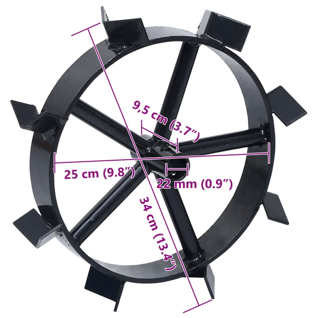 vidaXL Metal Wheels for 6.5 HP Petrol Tiller 2 pcs