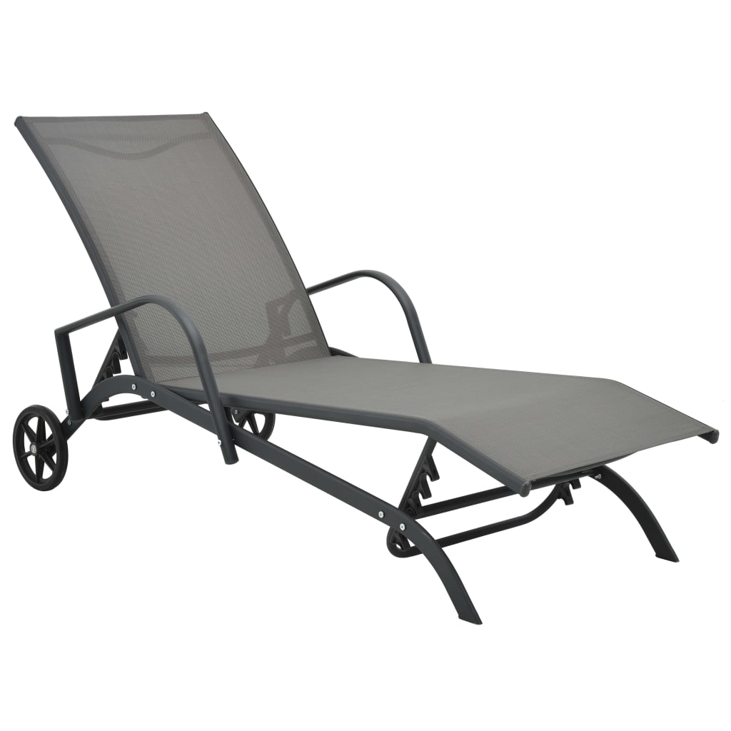 vidaXL Sun Lounger | Grey | Powder-Coated Steel | 200 x 58 x 32 cm