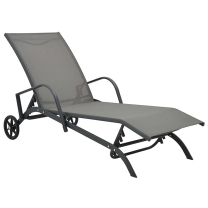 vidaXL Sun Lounger | Grey | Powder-Coated Steel | 200 x 58 x 32 cm