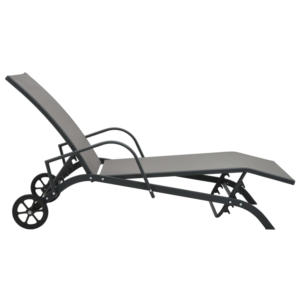 vidaXL Sun Lounger | Grey | Powder-Coated Steel | 200 x 58 x 32 cm