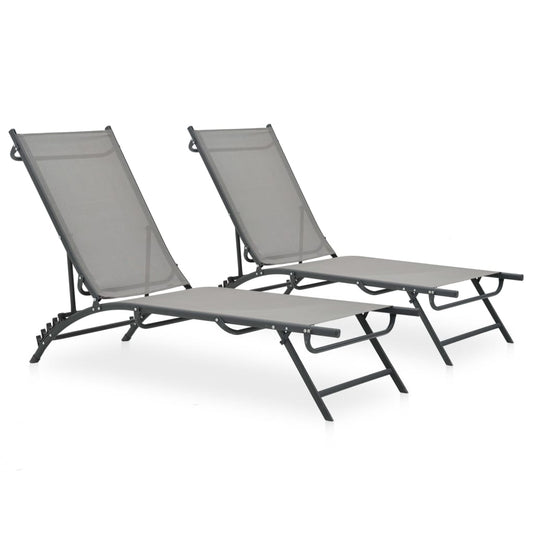 vidaXL Sun Lounger | Grey | Steel, Textilene | Adjustable Armrests | Sun Lounger