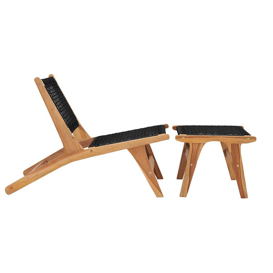 vidaXL Sun Lounger | Natural wood and black | Premium sanded teak hardwood