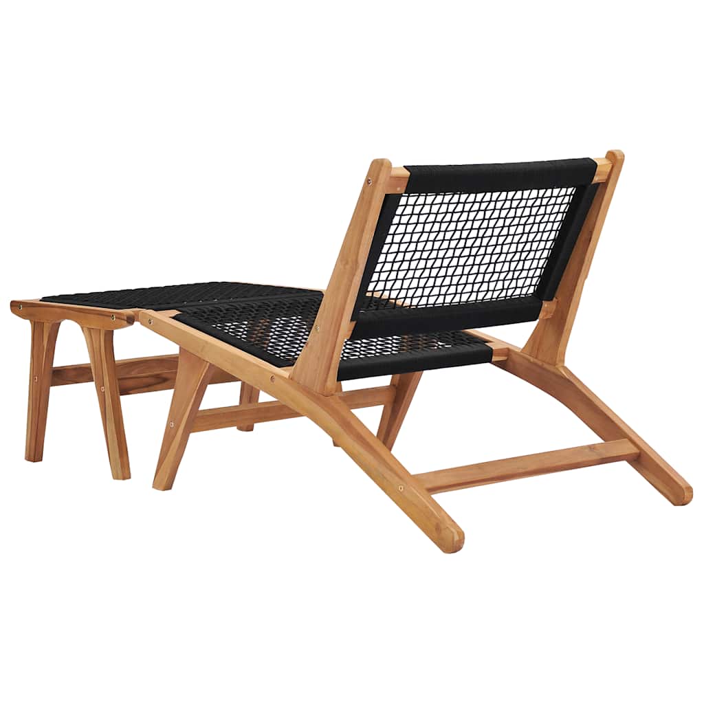vidaXL Sun Lounger | Natural wood and black | Premium sanded teak hardwood