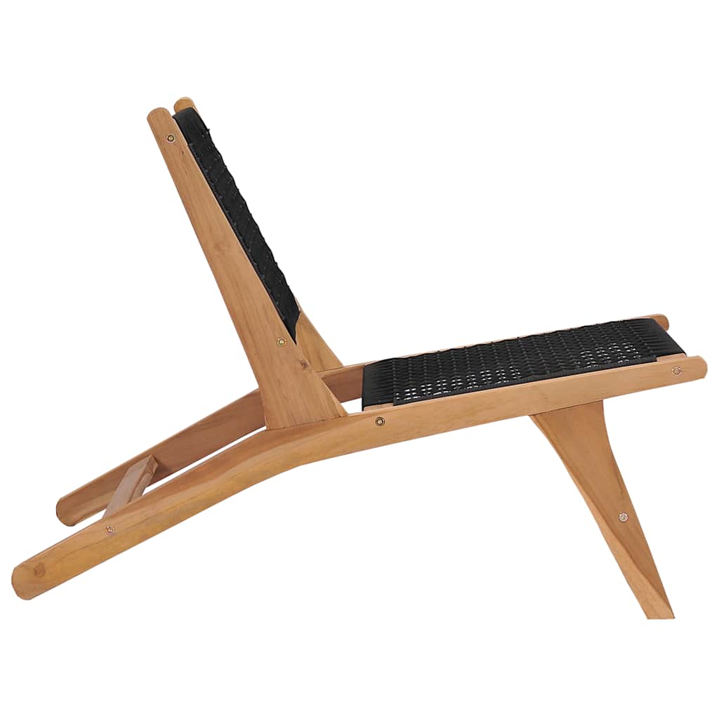 vidaXL Sun Lounger | Natural wood and black | Premium sanded teak hardwood