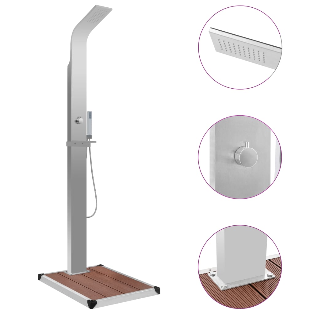 vidaXL Outdoor Shower with Tray WPC Stainless Steel