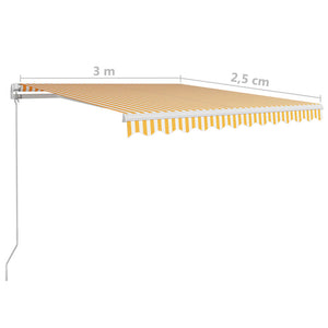 vidaXL Manual Retractable Awning 300x250 cm Yellow and White