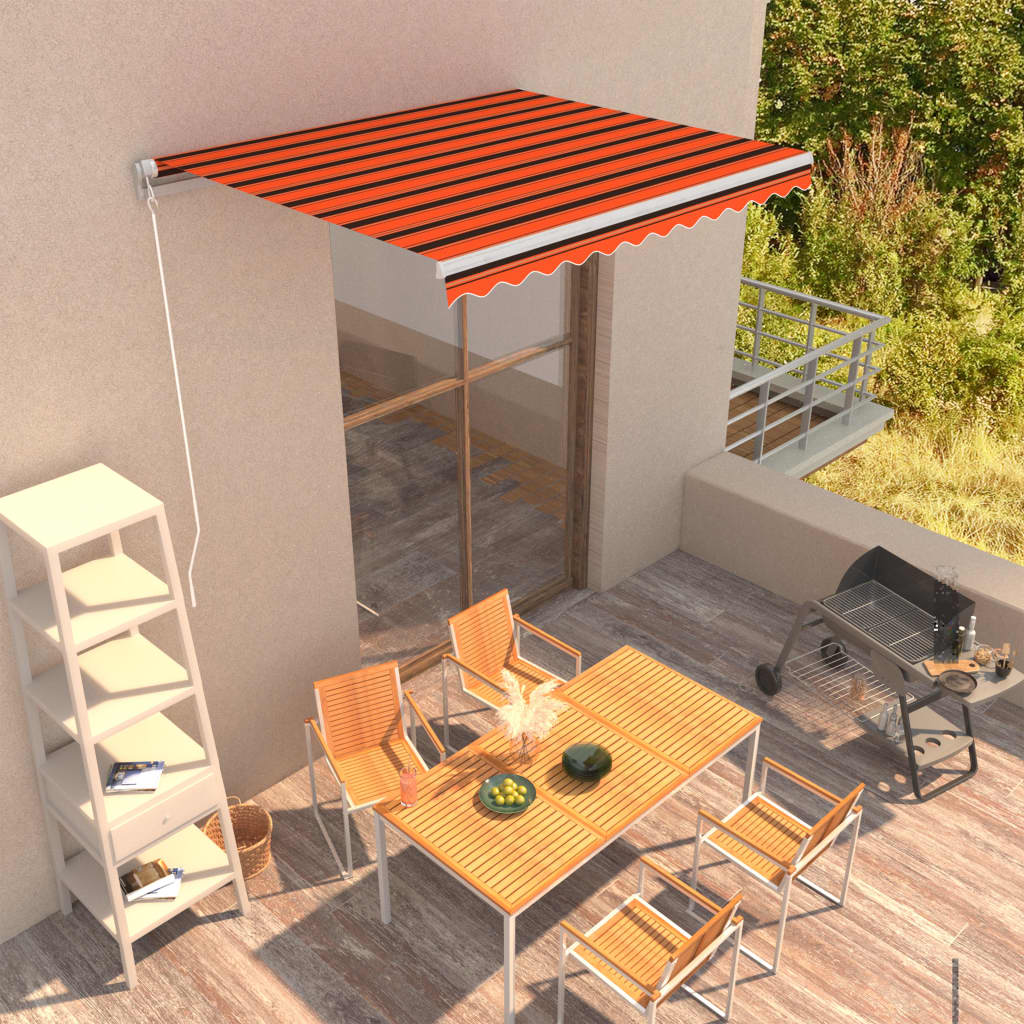 vidaXL Manual Retractable Awning 300x250 cm Orange and Brown