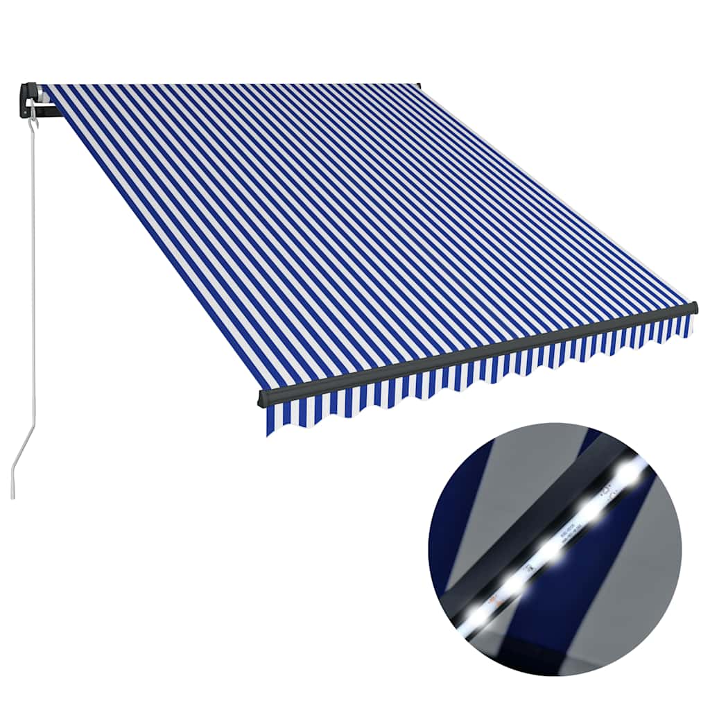 vidaXL Manual Retractable Awning with LED 350x250 cm Blue and White