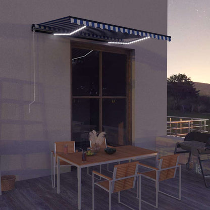 vidaXL Manual Retractable Awning with LED 350x250 cm Blue and White