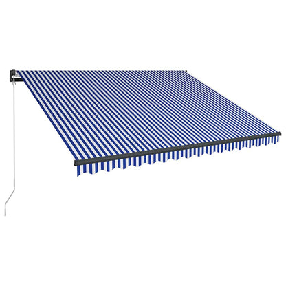 vidaXL Manual Awning with Solar LED 4 x 3 m Blue and White Stripe