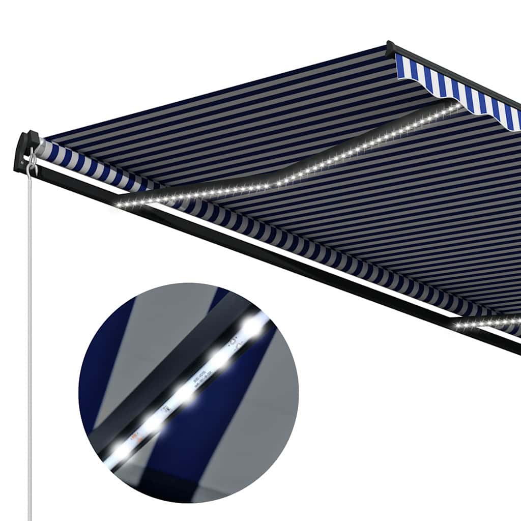 vidaXL Manual Awning with Solar LED 4 x 3 m Blue and White Stripe