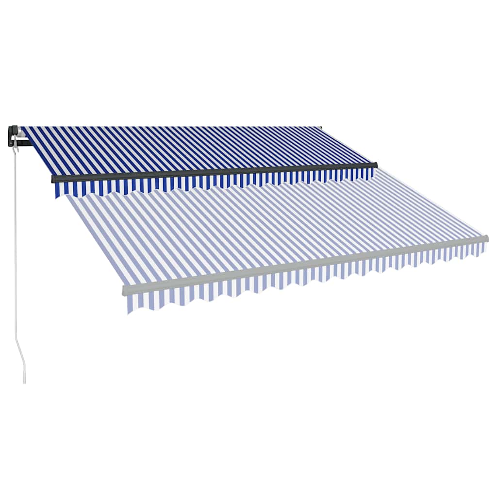 vidaXL Manual Awning with Solar LED 4.5 x 3 m Blue and White Stripe
