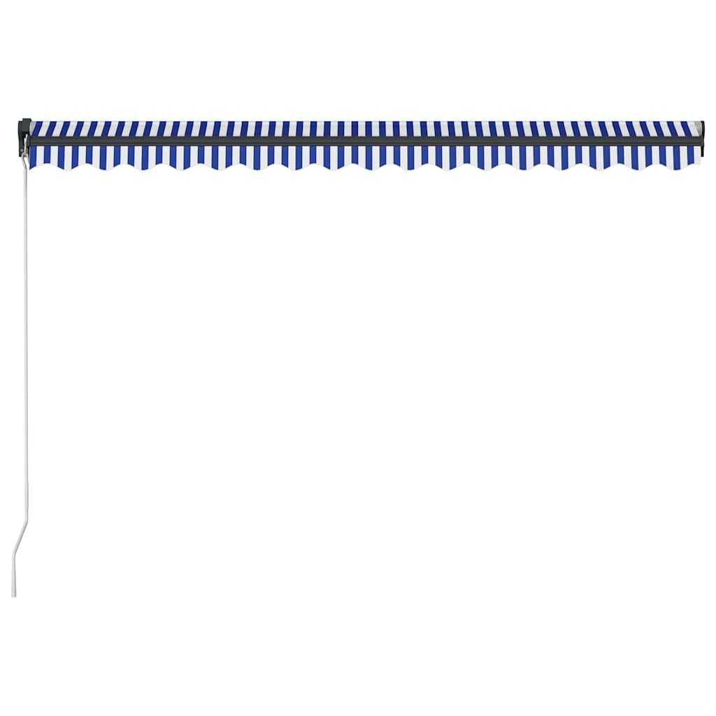 vidaXL Manual Awning with Solar LED 4.5 x 3 m Blue and White Stripe