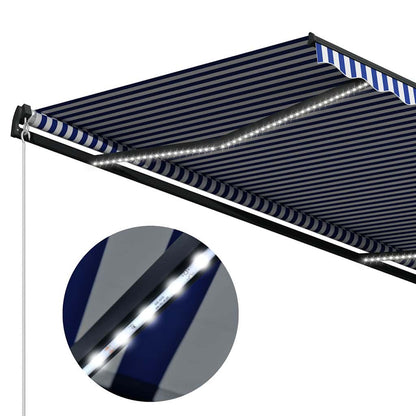 vidaXL Manual Awning with Solar LED 4.5 x 3 m Blue and White Stripe