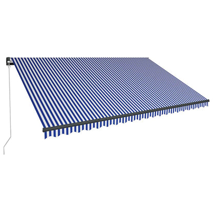 vidaXL Manual Awning with Solar LED 5 x 3 m Blue and White Stripe