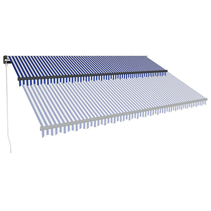 vidaXL Manual Awning with Solar LED 5 x 3 m Blue and White Stripe