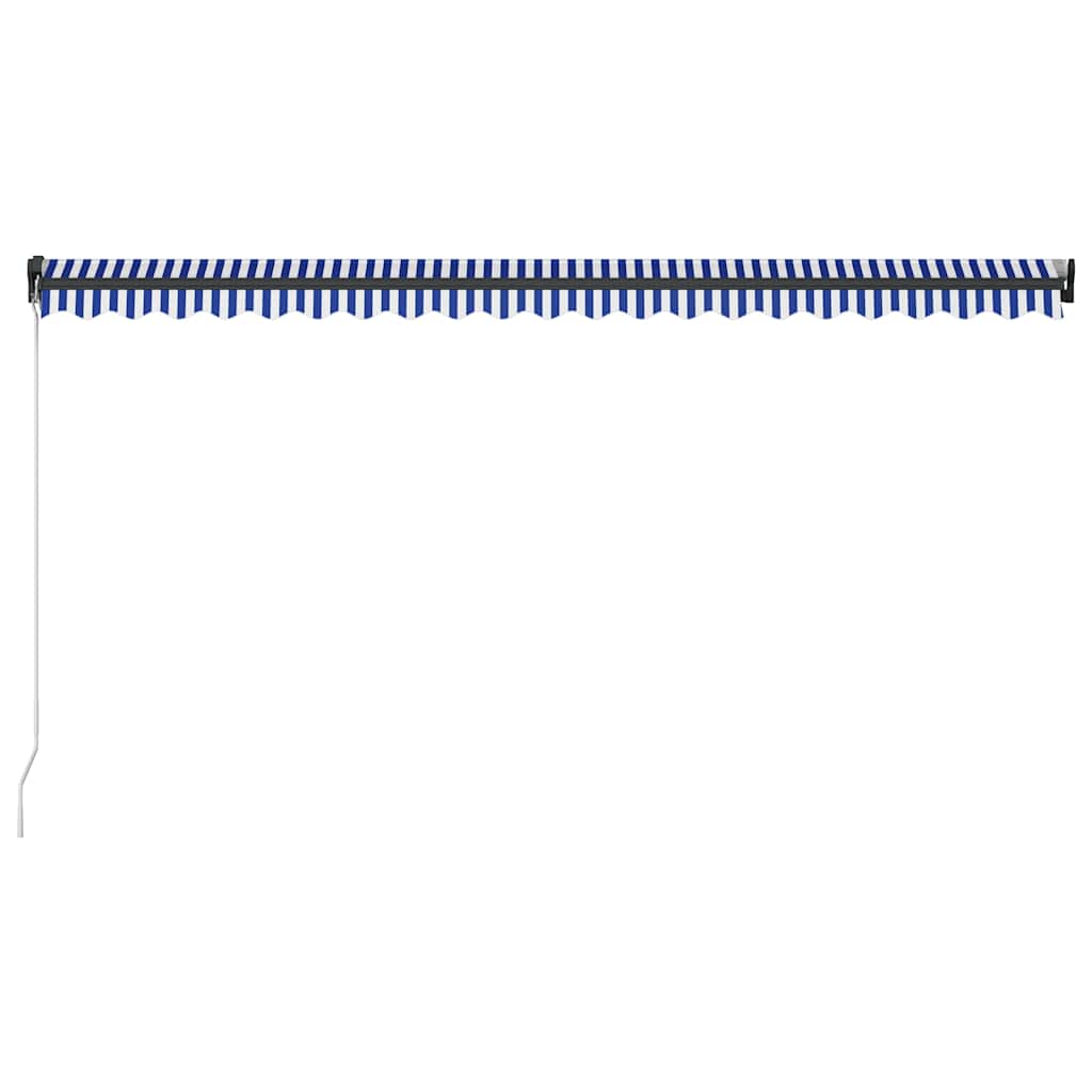 vidaXL Manual Awning with Solar LED 5 x 3 m Blue and White Stripe