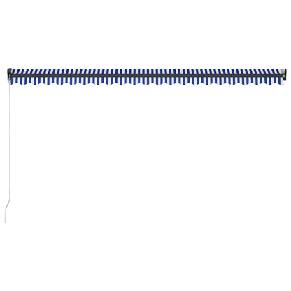 vidaXL Manual Awning with Solar LED 5 x 3 m Blue and White Stripe
