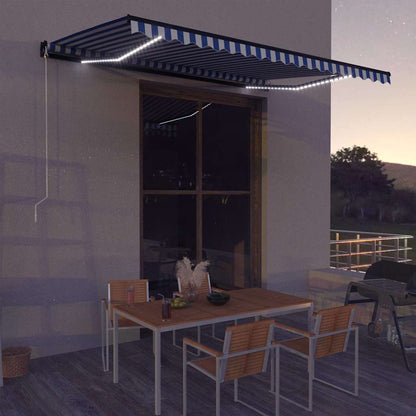 vidaXL Manual Awning with Solar LED 5 x 3 m Blue and White Stripe