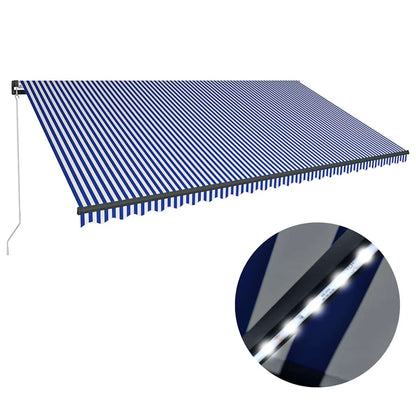 vidaXL Manual Awning with Solar LED 6 x 3 m Blue and White Stripe