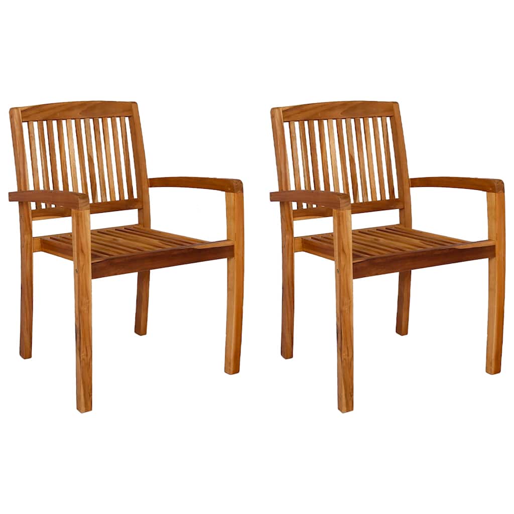 49387 vidaXL Stacking Garden Dining Chairs 2 pcs Solid Teak Wood