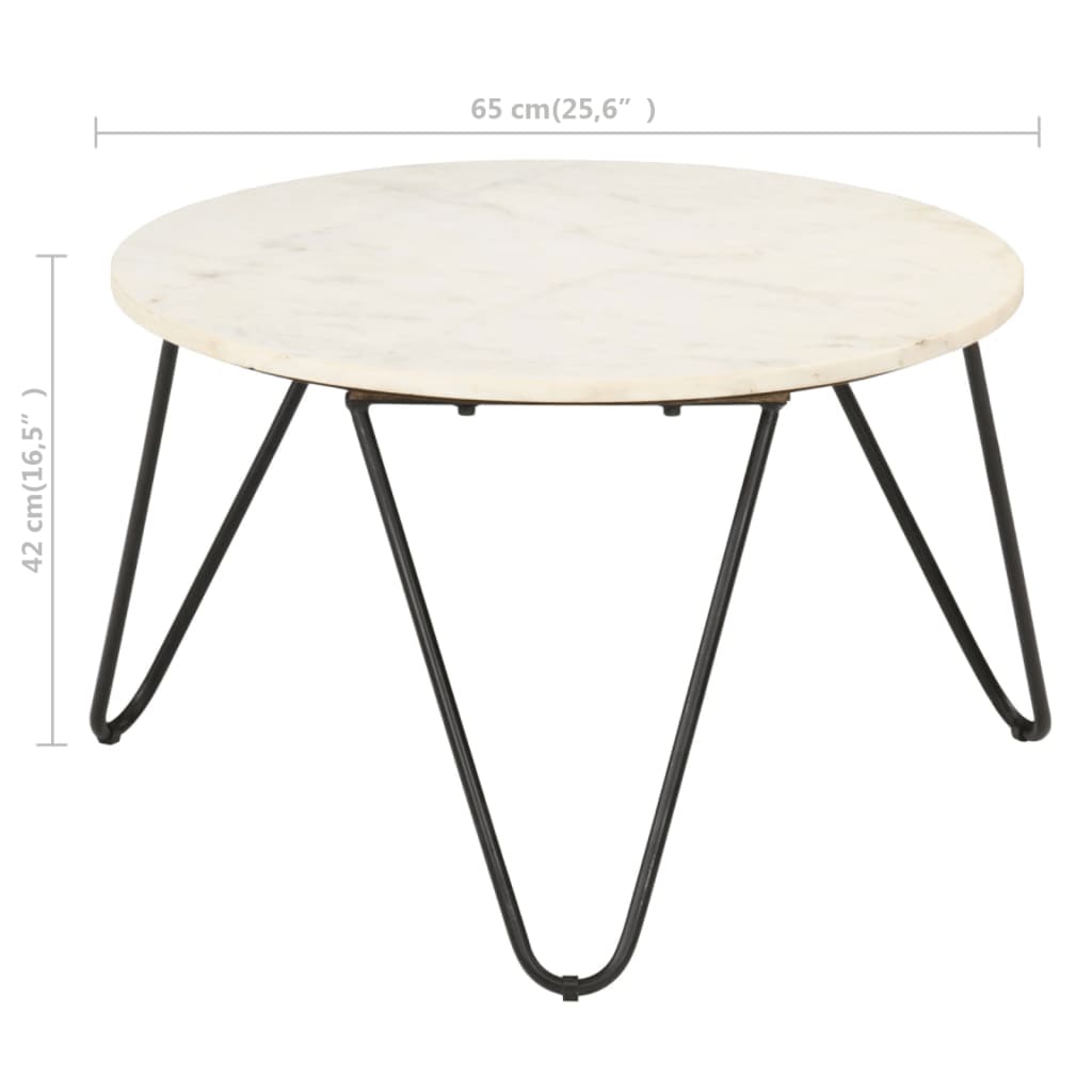 vidaXL Coffee Table White 65x65x42 cm Real Stone with Marble Texture