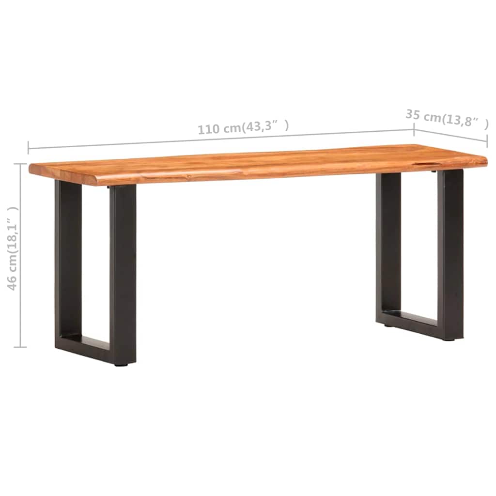 vidaXL Live Edge Bench 110 cm Solid Acacia Wood and Steel