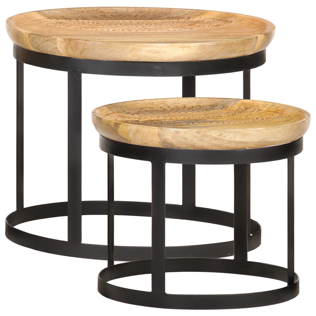286470 vidaXL Round Side Tables 2 pcs Solid Mango Wood and Steel