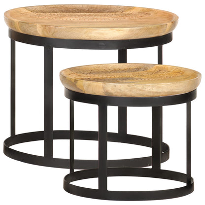 286470 vidaXL Round Side Tables 2 pcs Solid Mango Wood and Steel