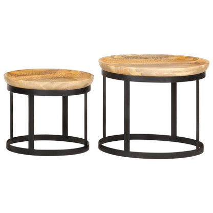 vidaXL Round Side Tables 2 pcs Solid Mango Wood and Steel