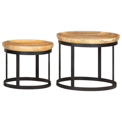 286470 vidaXL Round Side Tables 2 pcs Solid Mango Wood and Steel