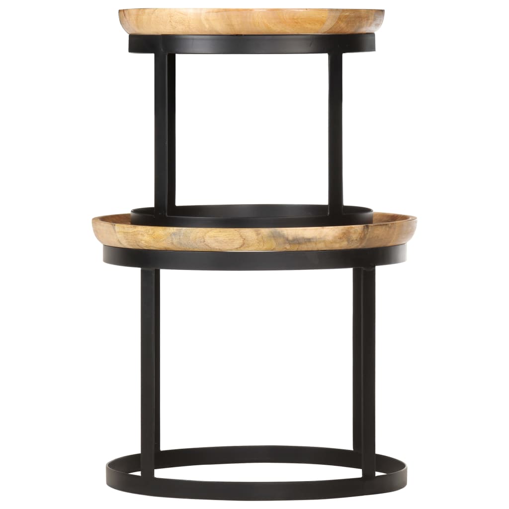 286470 vidaXL Round Side Tables 2 pcs Solid Mango Wood and Steel