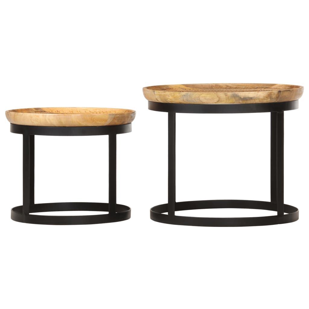 286470 vidaXL Round Side Tables 2 pcs Solid Mango Wood and Steel