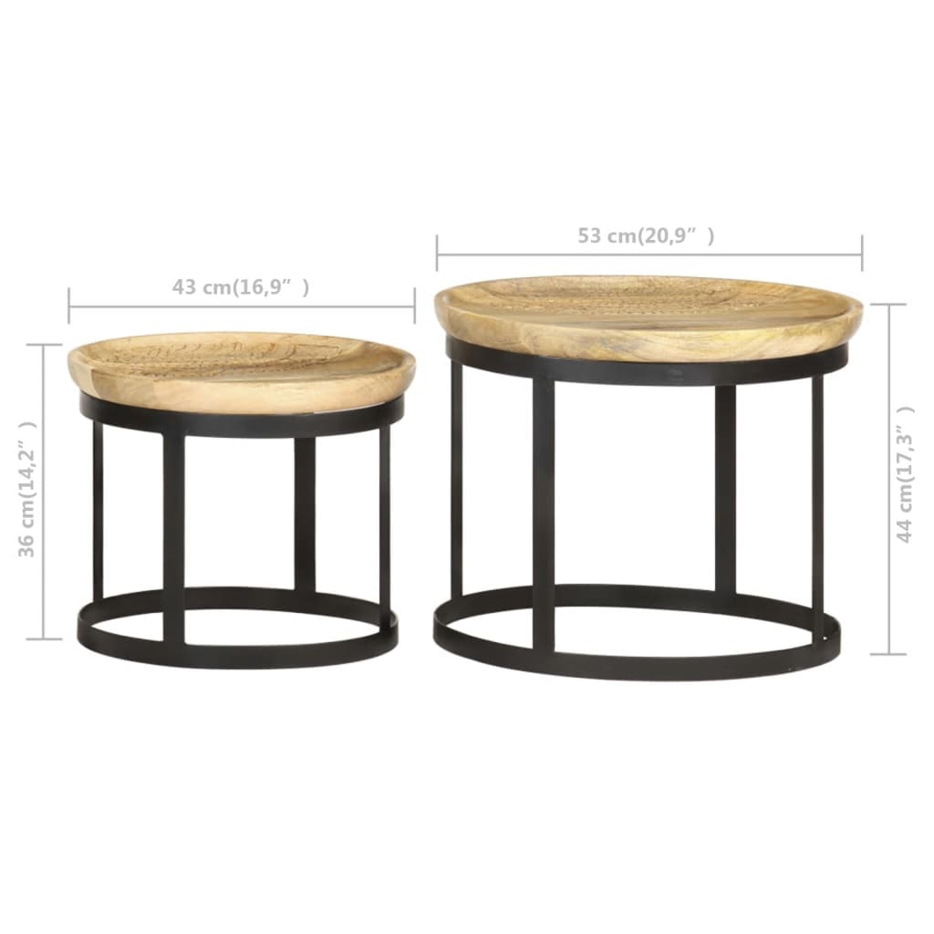 286470 vidaXL Round Side Tables 2 pcs Solid Mango Wood and Steel