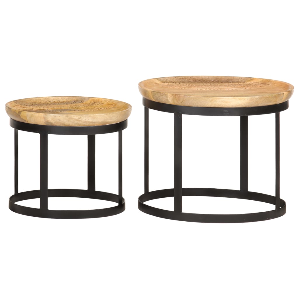 vidaXL Round Side Tables 2 pcs Solid Mango Wood and Steel