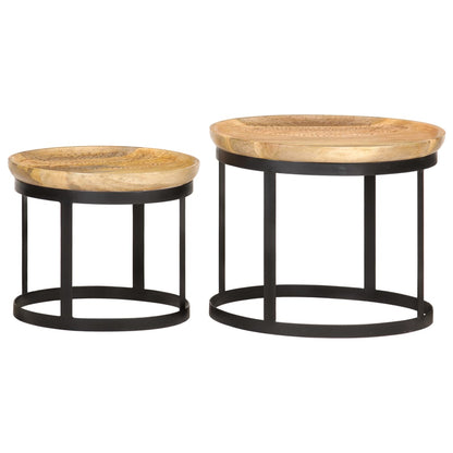 vidaXL Round Side Tables 2 pcs Solid Mango Wood and Steel
