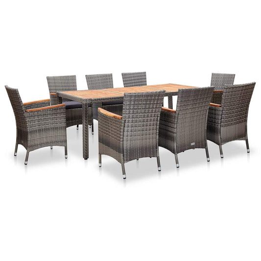 46083 vidaXL 9 Piece Garden Dining Set with Cushions Poly Rattan Grey