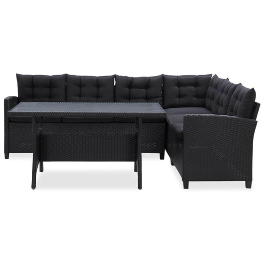 vidaXL Outdoor Furniture Sets Black Poly Rattan