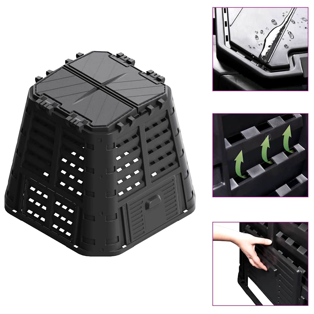 146276 vidaXL Garden Composter Black 93,3x93,3x80 cm 480 L