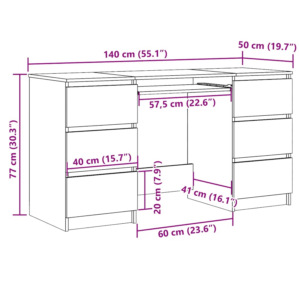 vidaXL Writing Desk Sonoma Oak 140x50x77 cm Engineered Wood