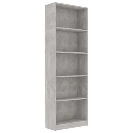 800886 vidaXL 5-Tier Book Cabinet Concrete Grey 60x24x175 cm Engineered Wood