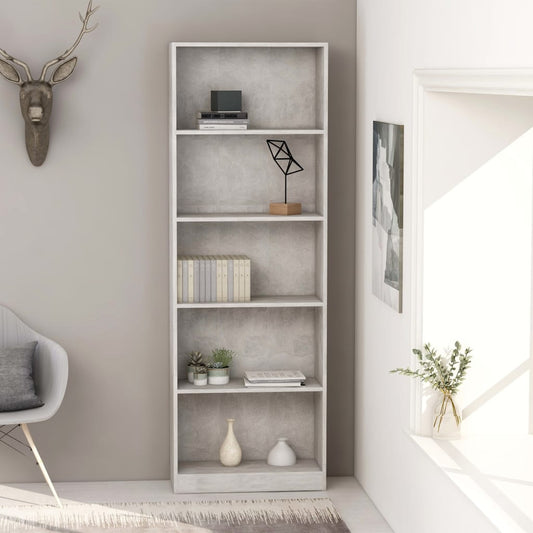 800886 vidaXL 5-Tier Book Cabinet Concrete Grey 60x24x175 cm Engineered Wood