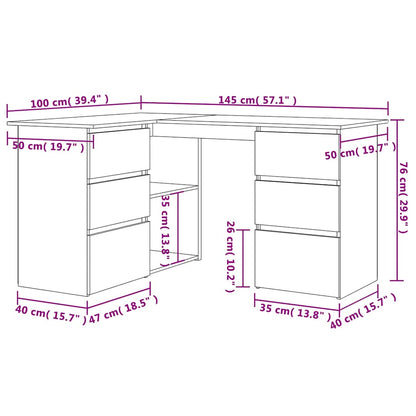 vidaXL Corner Desk Sonoma Oak 145x100x76 cm Engineered Wood