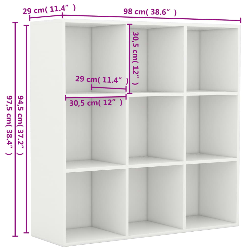 vidaXL Bookcase | White | Engineered wood | Medium | Bookcase | Rectangular