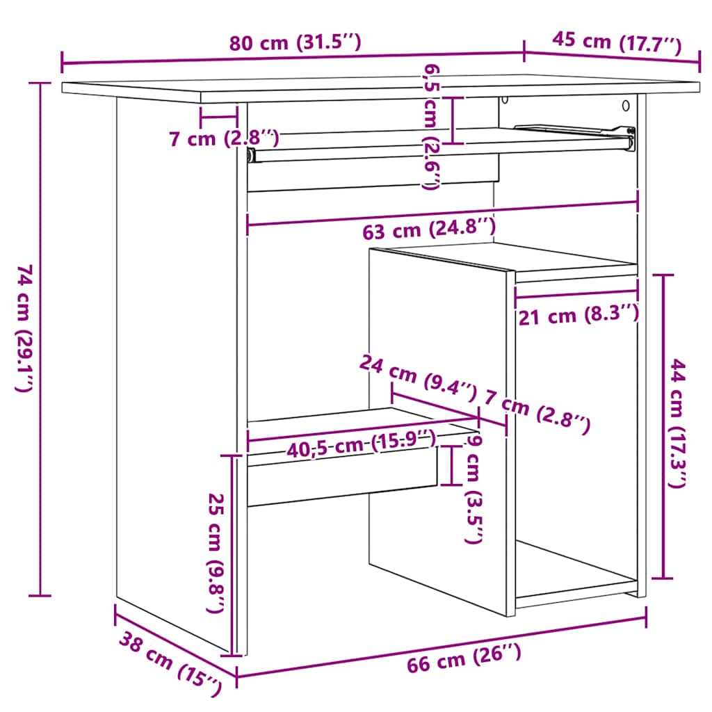 vidaXL Desk Sonoma Oak 80x45x74 cm Engineered Wood